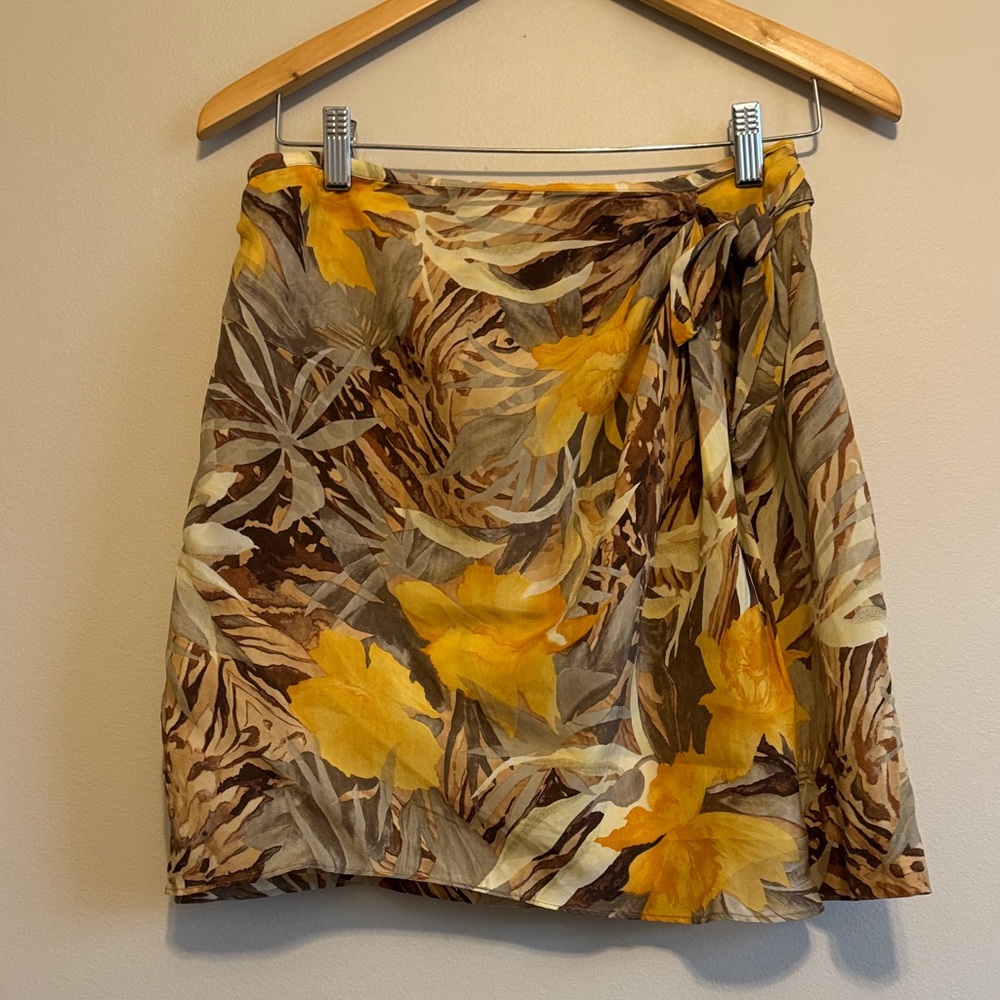 Cache Tropical Floral Women's Mini Skirt - Yellow and Brown